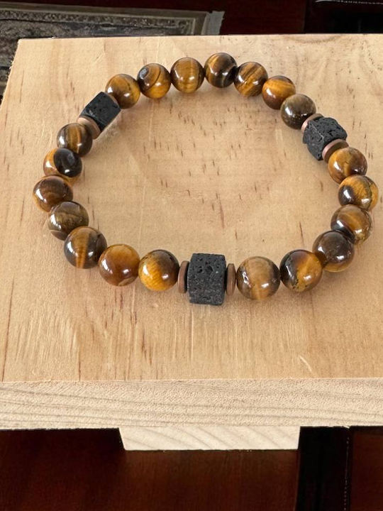 Handmade Men's Elastic Bracelet Silas Made Tiger Eye Lava Stone