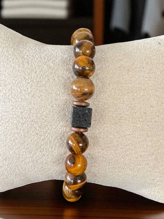 Handmade Men's Elastic Bracelet Silas Made Tiger Eye Lava Stone