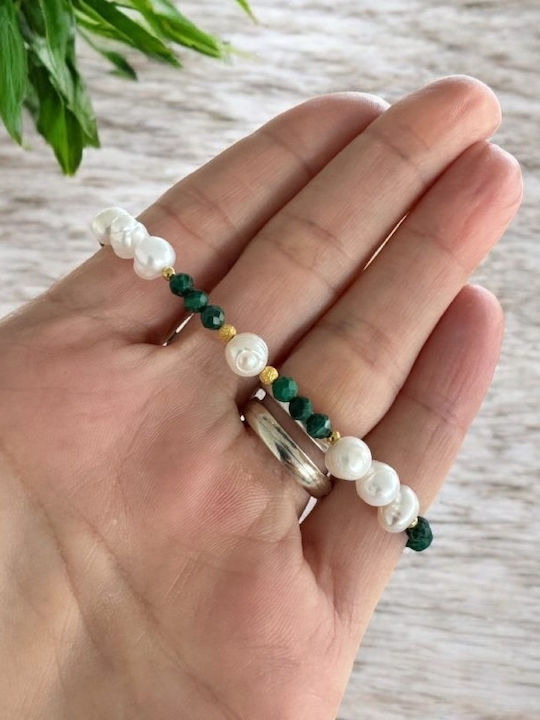 Etienne Cultured Pearl Natural Malachite Bracelet Gold-plated Silver Clasp