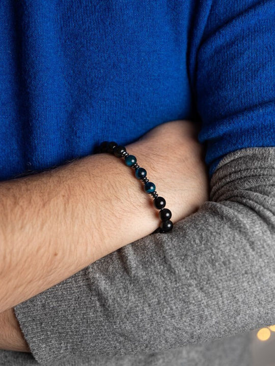 Brățară Handmade Pentru Bărbați Elam Din Ochi Protector Tigru Albastru Regal Obsidian Mărgele 8mm