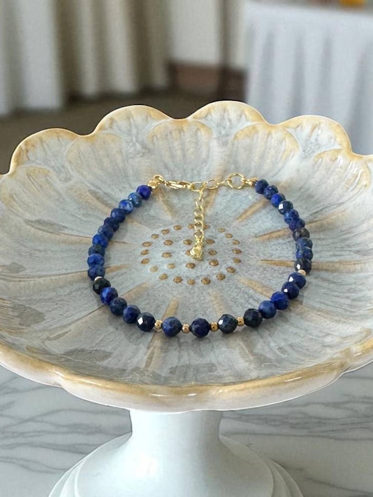 Brățară Argint Placată Cu Aur 4mm Cristale Lapis Lazuli Tăiate