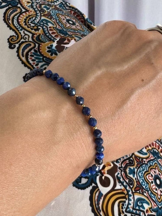Brățară Argint Placată Cu Aur 4mm Cristale Lapis Lazuli Tăiate