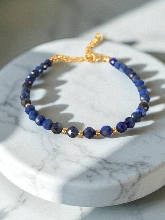 Brățară Argint Placată Cu Aur 4mm Cristale Lapis Lazuli Tăiate