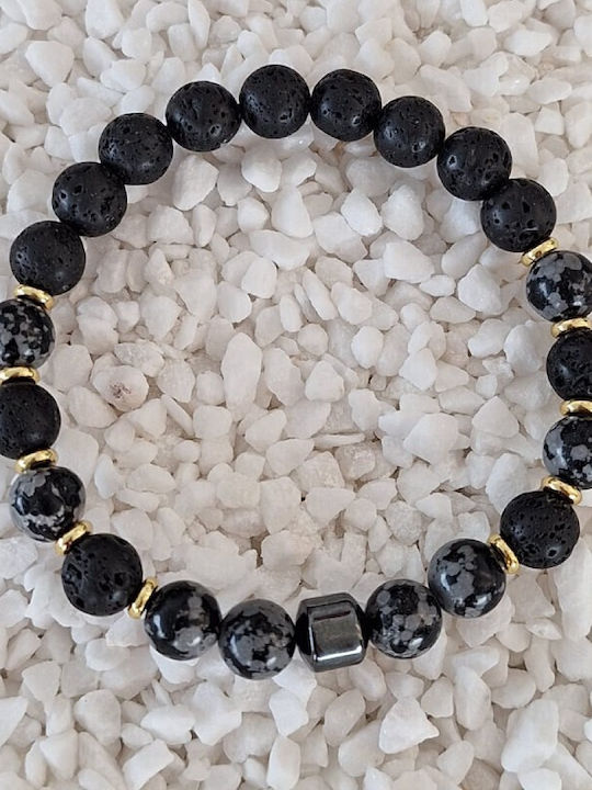 Brățară Pentru Bărbați Jay Din Hematit Fulgi De Zăpadă Obsidian Pietre Vulcanice Mărgele 8mm