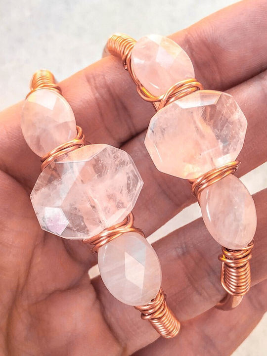 Brățară Tip Cuff Cu Cristal De Cuarț Roz Enyia Placată Cu Aur 24k