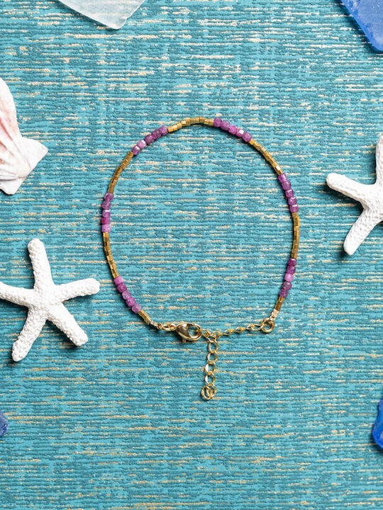 Brățară Delicată Boho Din Turmalină Roz Pietre Semiprețioase Placă De Aur 18k