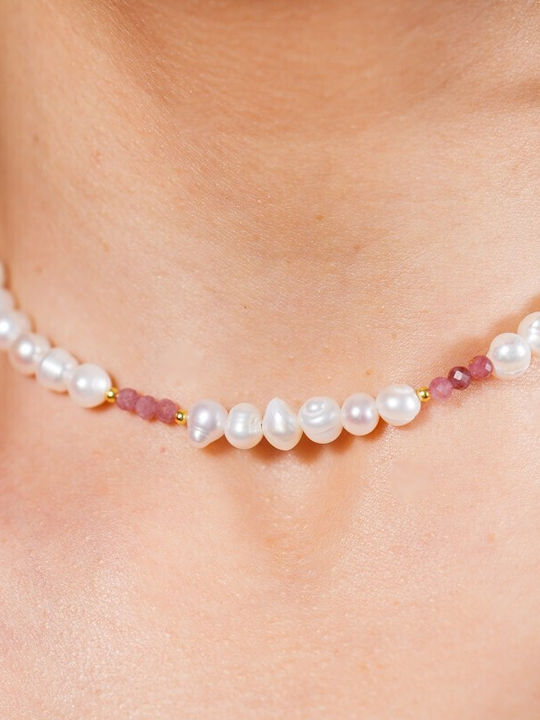 Colier Choker Cu Mărgele Naturale Roz Turmalină Topaz Amazonit Ametist Cristale În Argint 925 Placat Cu Aur