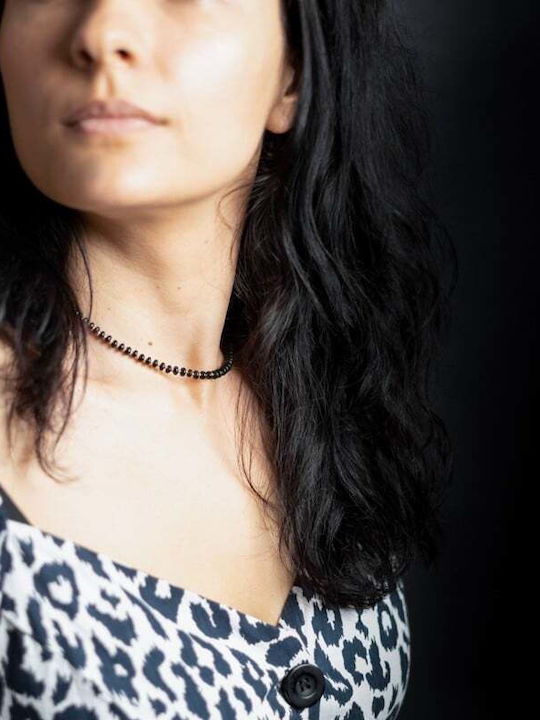 Colier Din Pietre Semiprețioase Agat Negru Kamia Choker Cu Închizătoare Din Cupru Placă De Aur 18k