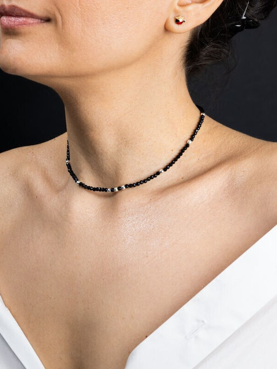 Blake Choker Necklace Made Black Spinel Semi-precious Stones Accessories 925 Silver Clasp System