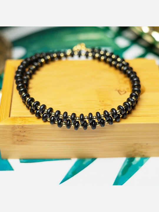 Colier Din Pietre Semiprețioase Agat Negru Kamia Choker Cu Închizătoare Din Cupru Placă De Aur 18k