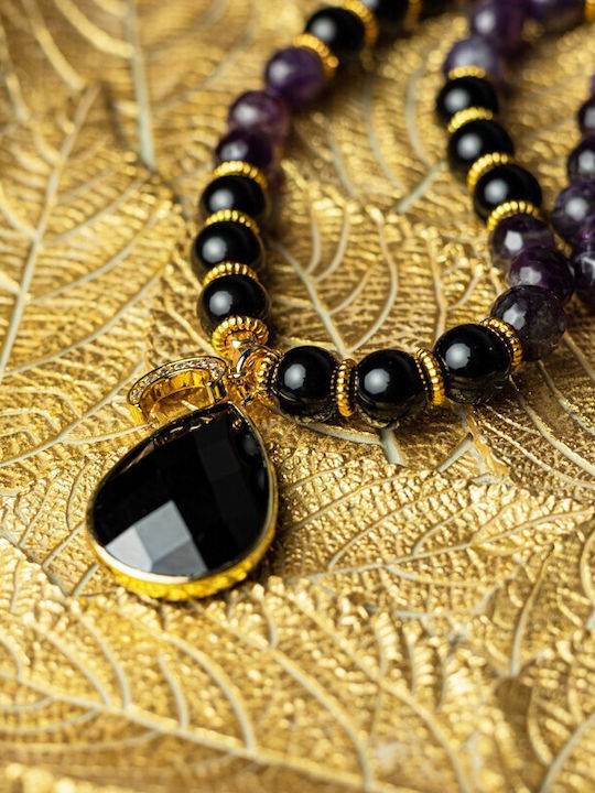 Mantra Mala Kiaan Necklace 108 Mala Beads Amethyst Onyx Semi-precious Stones
