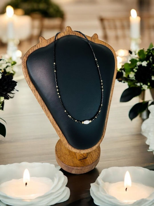 Colier Handmade Elina Choker Din Miyuki Negru Obsidian Argint Placat Cu Aur 925