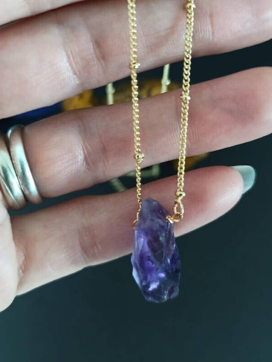 Colier Kalindi Din Pietre Naturale Ametist Brut Placat Cu Aur 18k
