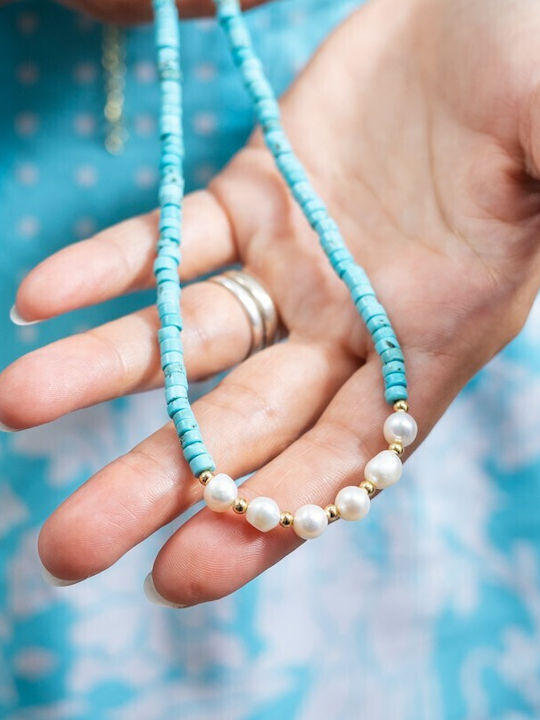 Colier Choker Cu Piatra Naturală Shoushan Turcoaz Placat Cu Aur 18k Mărgele De Apă Dulce Aisoon