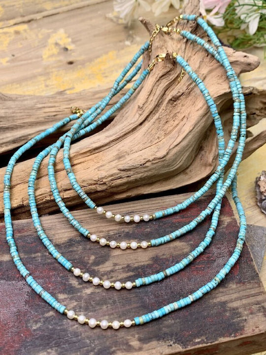 Colier Choker Cu Piatra Naturală Shoushan Turcoaz Placat Cu Aur 18k Mărgele De Apă Dulce Aisoon