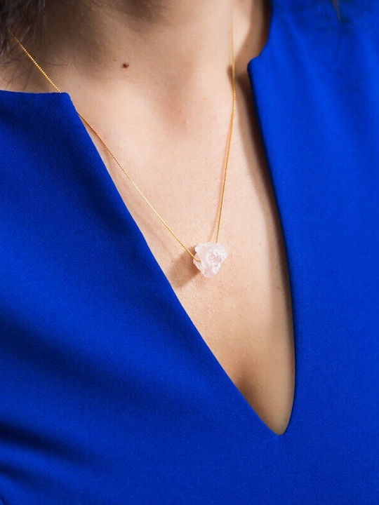 Delicate Necklace Natural Pink Quartz Stone Dara 18k Gold Plated