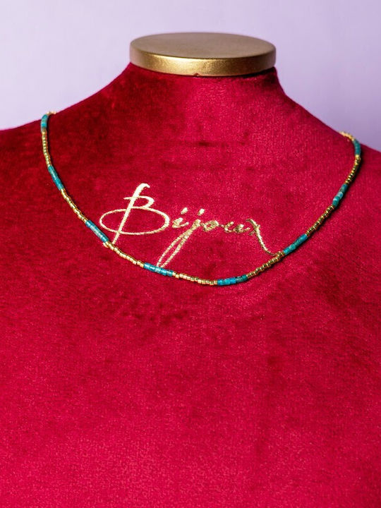 Colier Piatra Semiprețioasă Kyanit Placat Cu Aur 18k Piatra Naturală Choker Elegant Vania Sunstone Miyuki Seed