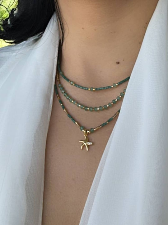 Colier Handmade În 3 Straturi Verzi Safyia Miyuki Jad Verde Argint