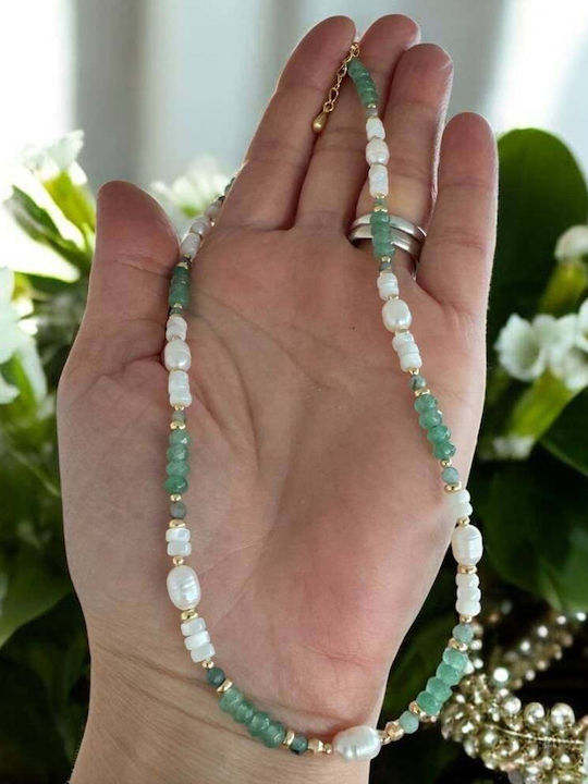 Colier Choker Elegant Lana Din Argint Placat Cu Aur Cu Mărgele De Jad Verde