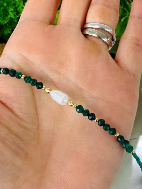 Colier Choker Elina Din Argint 925 Placat Cu Aur Cu Mărgele Miyuki Verzi Și Malachit Natural