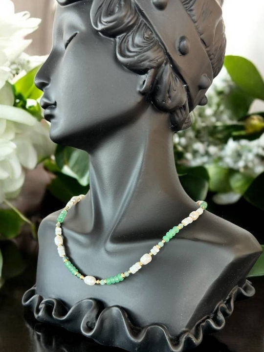 Colier Choker Elegant Lana Din Argint Placat Cu Aur Cu Mărgele De Jad Verde