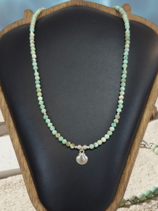 Colier Elegant Pentru Femei Marina Cu Charm Din Scoică Naturală De Turcoaz Peruvian Argint 925 Reglabil