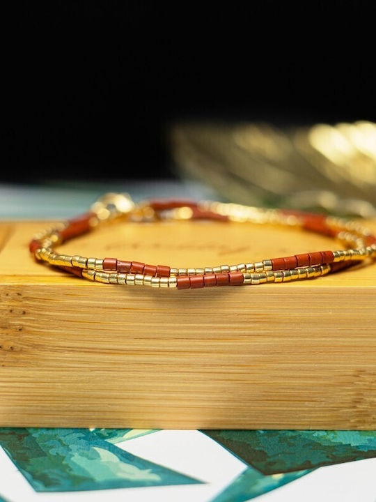 Colier Cu Piatra Semiprețioasă Jasper Roșu Choker Elegant Din Piatră Naturală Vania Sunstone Miyuki Seed Placat Cu Aur 18k