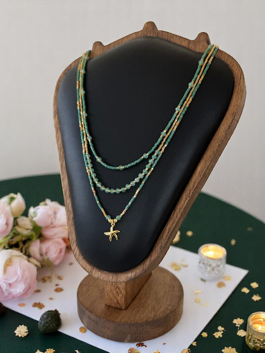 Colier Handmade În 3 Straturi Verzi Safyia Miyuki Jad Verde Argint