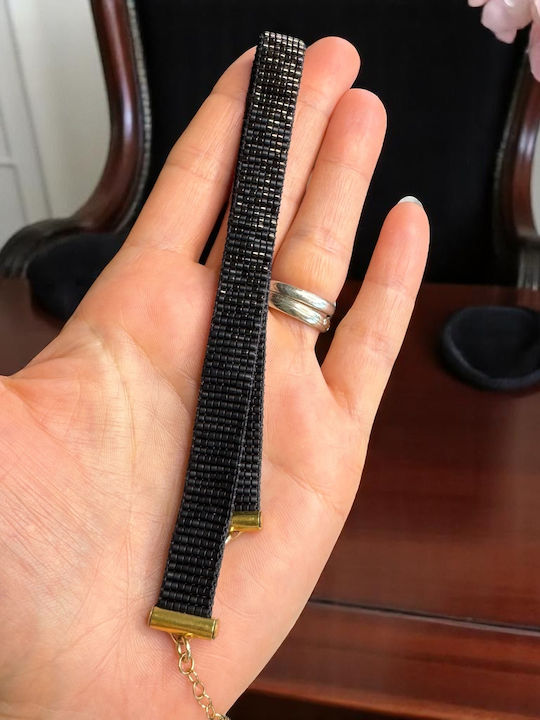 Colier Choker Lat Elegant Handmade Elian Din Mărgele Miyuki Maro Metalic Negru
