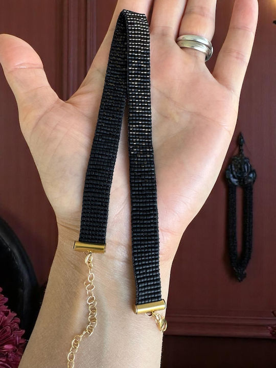 Colier Choker Lat Elegant Handmade Elian Din Mărgele Miyuki Maro Metalic Negru
