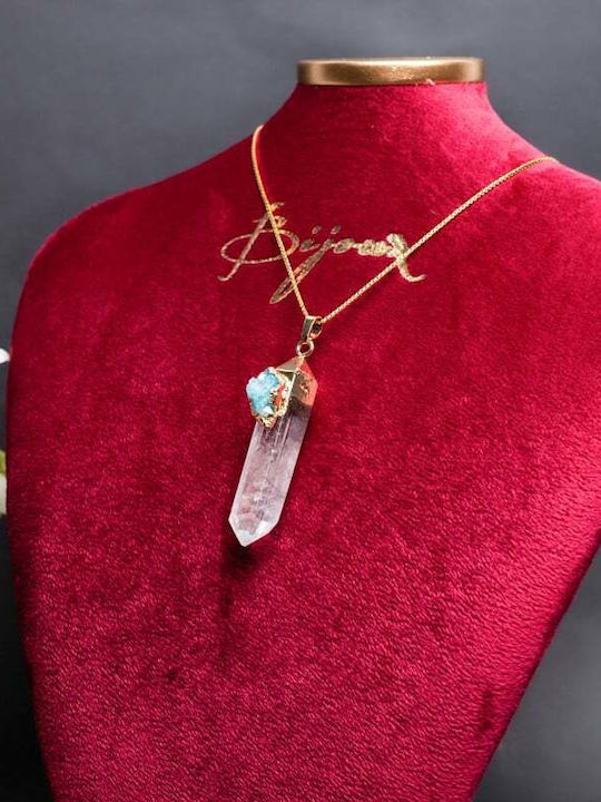 Colier Ira Cristal Pandantiv Cristal De Stâncă Cuarț Transparent Punct Cuarț Placat Cu Aur 18k Druzy Agat