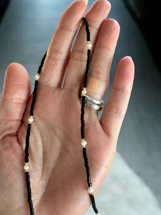 Colier Choker Lenny Din Cristale De Agat Negru Mărgele Naturale Placat Cu Aur