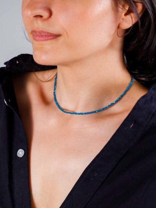 Colier Choker Din Alamă Cu Pietre Semiprețioase Apatit Natural