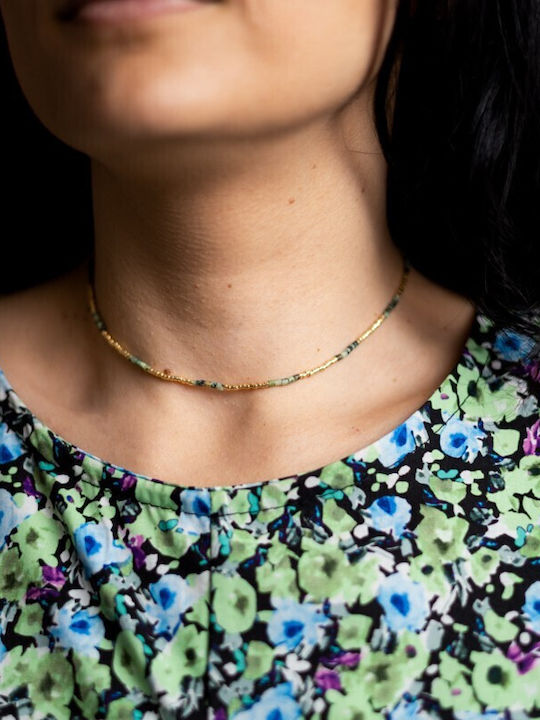 Colier Cu Piatra Semiprețioasă Turcoaz Africană Fierbinte Choker Placat Cu Aur 18k Pietre Naturale Elegante Vania Sunstone Miyuki