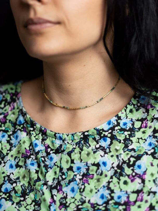 Colier Cu Piatra Semiprețioasă Turcoaz Africană Fierbinte Choker Placat Cu Aur 18k Pietre Naturale Elegante Vania Sunstone Miyuki