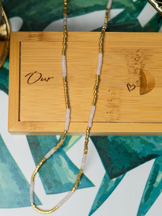 Colier Cu Piatră Semiprețioasă Roz Cuarț Elegant Piatră Naturală Choker Vania Sunstone Miyuki Seed Placat Cu Aur 18k