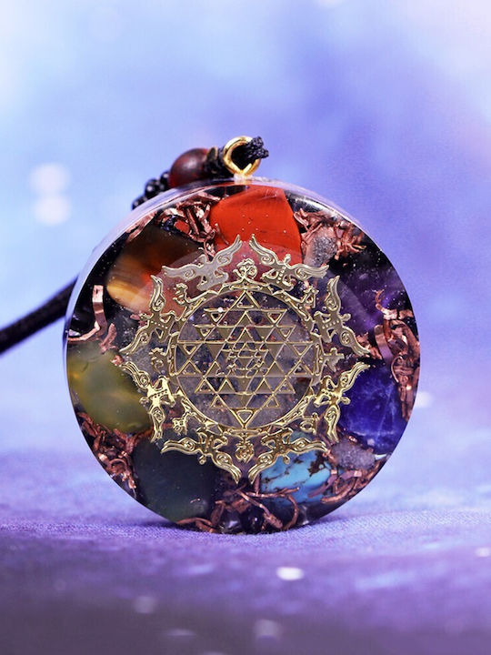 Orgonite 7 Chakras Semi-precious Stone Pendant Cybele Sriyantra Symbol