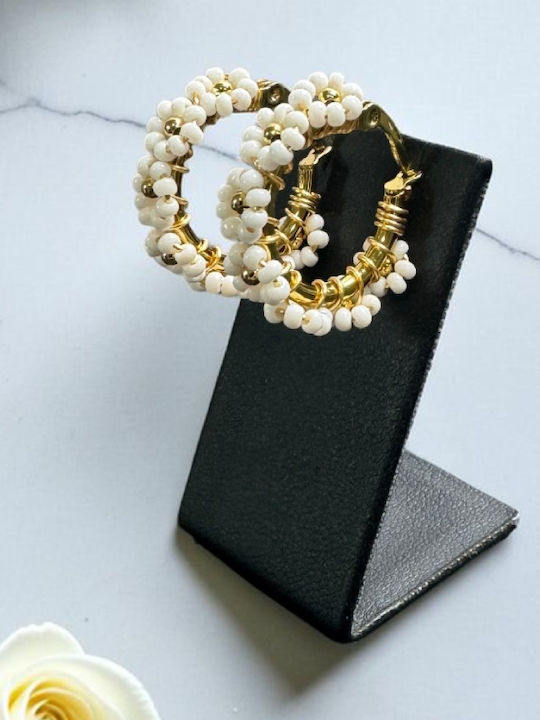 Let Feminine Energy Flow White Round Boho Earrings Made Miyuki Beads