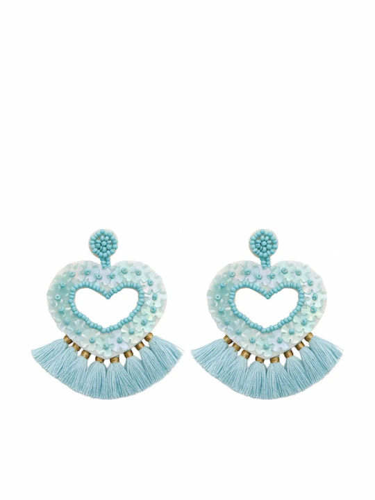 Cercei Jhumka Din Mărgele Miyuki Inimă Stil Indian Culoare Turcoaz
