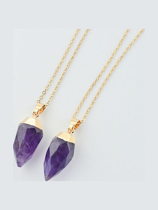 Amethyst Kristall Halskette Facettierte Träne Form Vergoldet