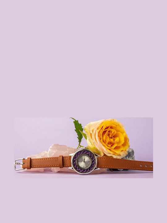 Ezera Ceas Dama 30mm Baterie Cu Brățară Din Metal Maro