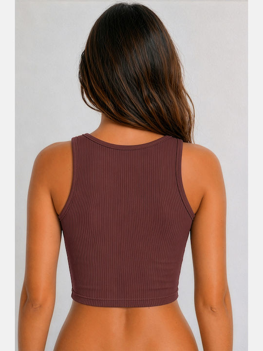 Women's Crop Cotton Top with Spaghetti Straps Dark Brown