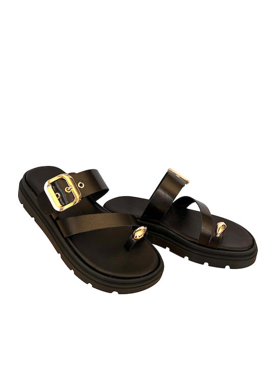 Leather Women's Flat Sandals Flatforms Black