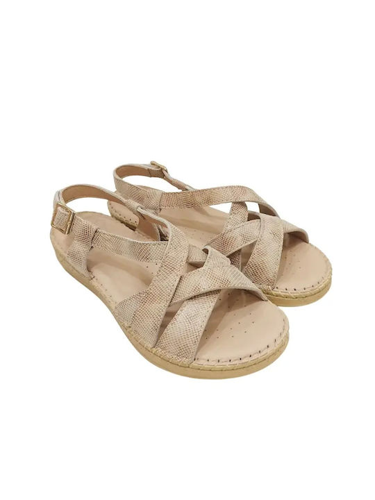Leder Flache Damen Sandalen Beiges