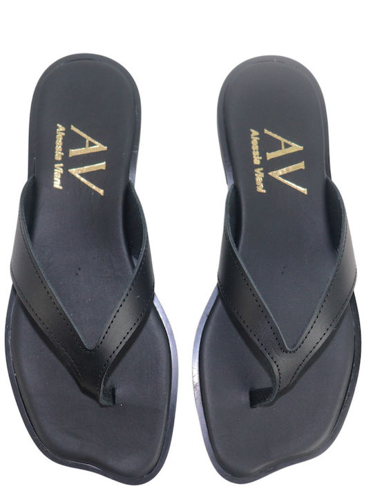 Deri Damen Flache Sandalen Schwarz