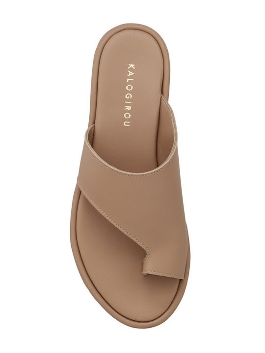 Leder Flache Sandalen Für Damen Beige Antirou