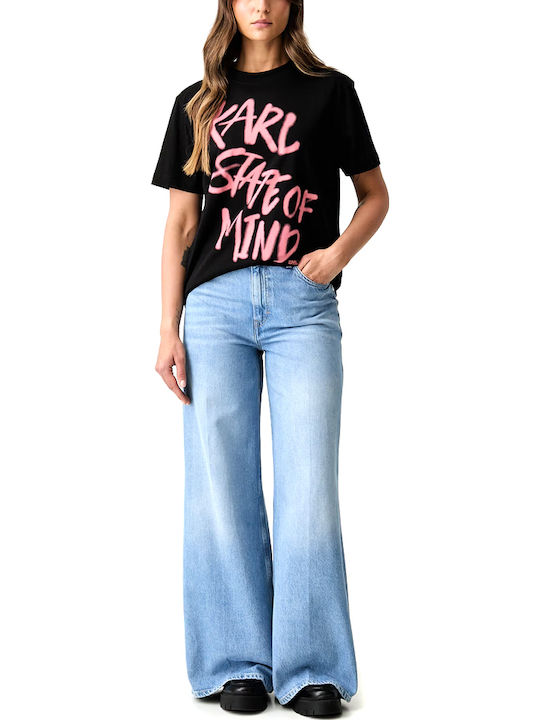 Karl Damen T-Shirt Schwarz-Rose