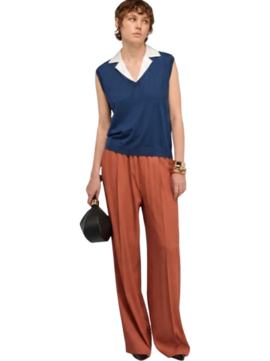 Winter Women's Sleeveless Fleece Blouse Blue White