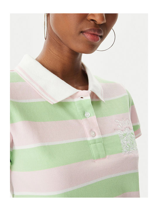 Bluza Polo Damă Cu Dungi Verde Roz