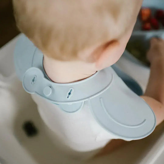 Babyono Waterproof Silicone Baby Bib with Pocket Blue
